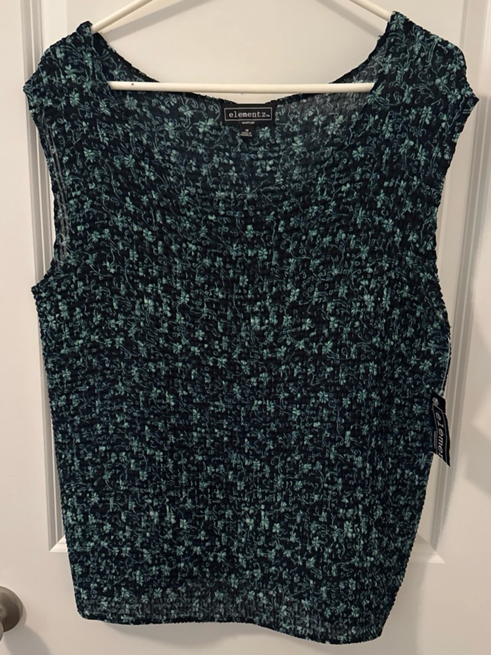 Elementz Teal-Black Textured Scoop Neck Knit Tank